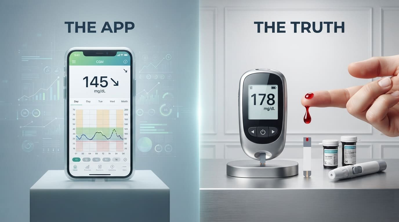 CGM app showing 145 vs actual blood sugar 178